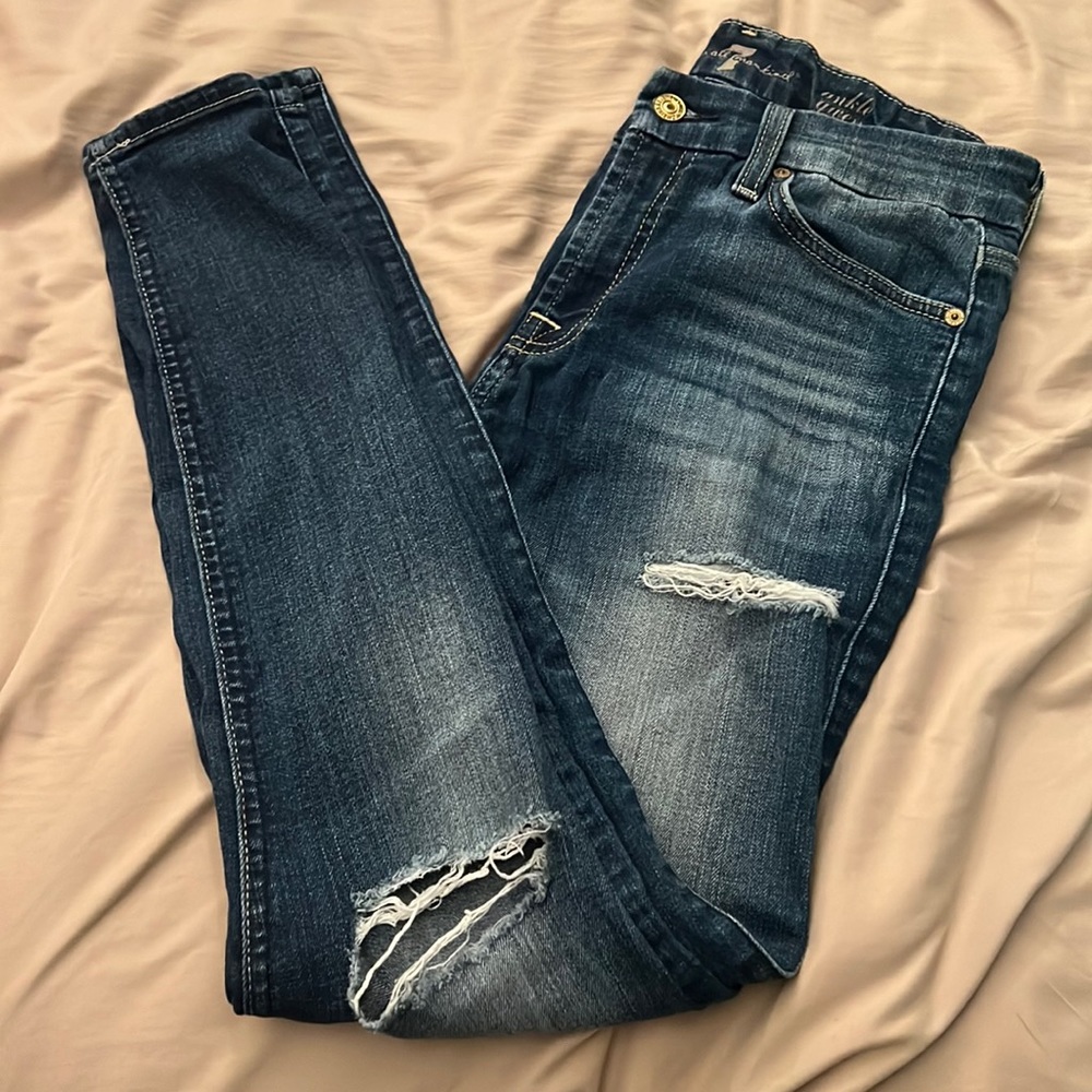 7 for All Mankind High Waisted Distressed Denim Skinny Jeans